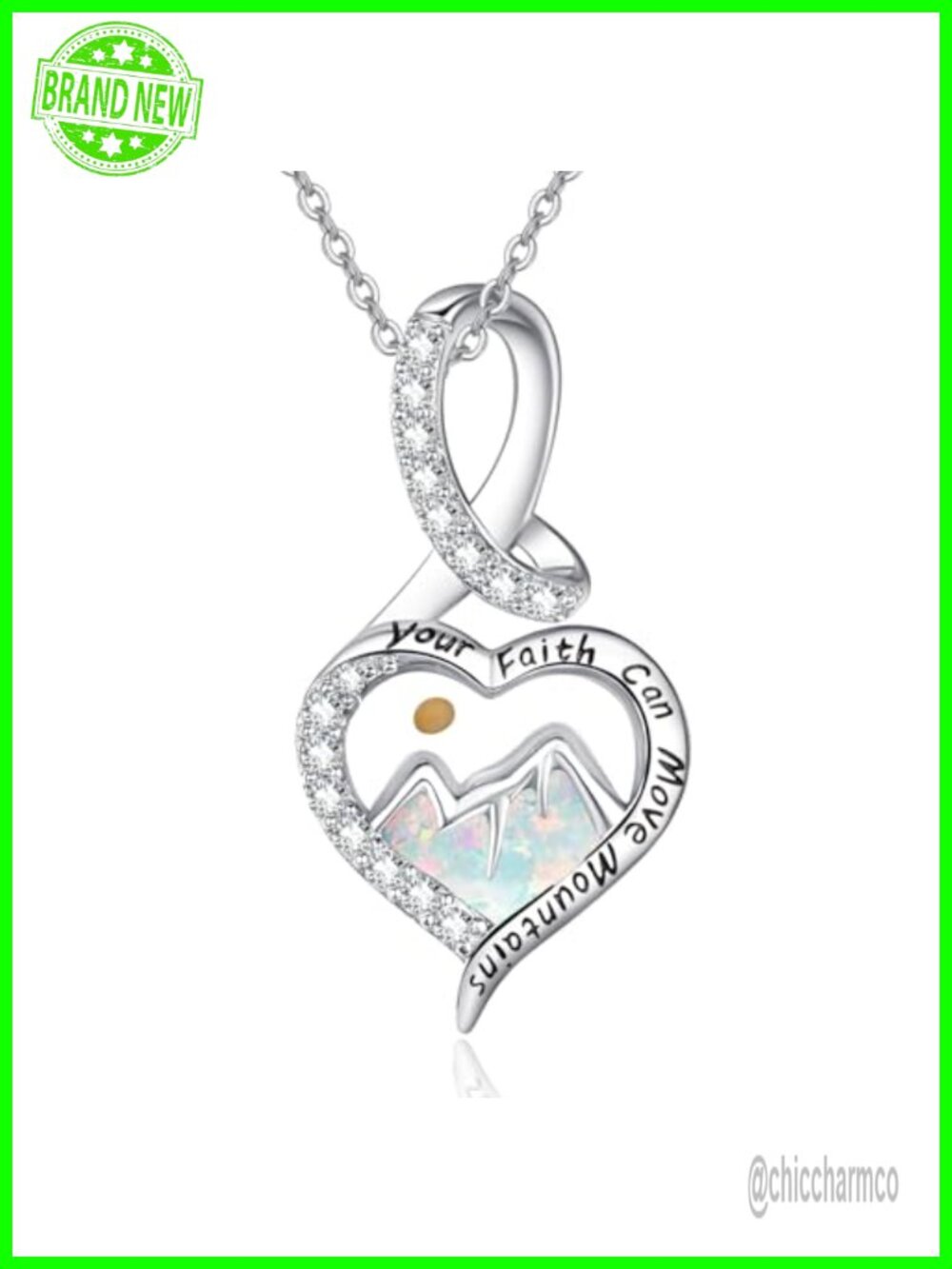 Sterling Silver Mustard Seed Heart Necklace 925 Silver Opal Christian Gift